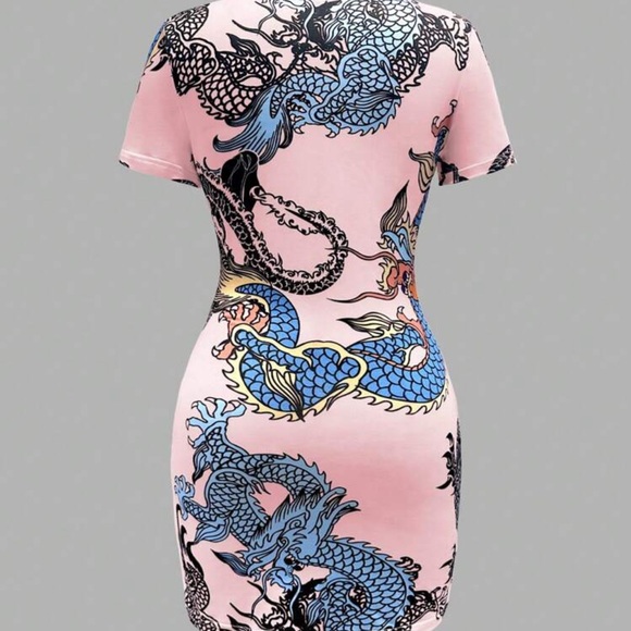 Pink Dragon Print Women's Dress - Picture 2 of 6